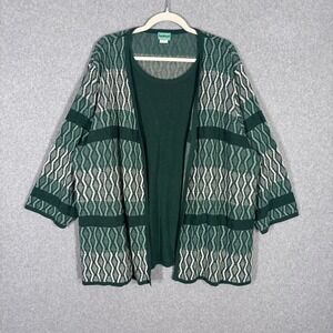 Sara Morgan Cardigan Sweater 4X Green Cream Set Top Grandma‎ Heritage Cottage